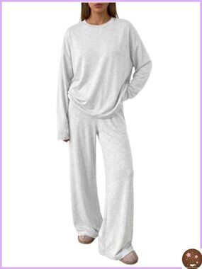Trendy Queen Women's 2 Piece Lounge Set Oversized Top Wide Leg Pants